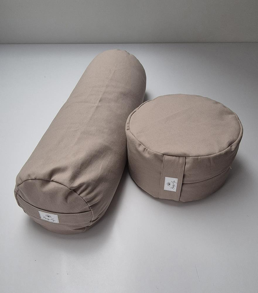 Bolster + poducha Zafu Beżowy Bawełna - obrazek 2
